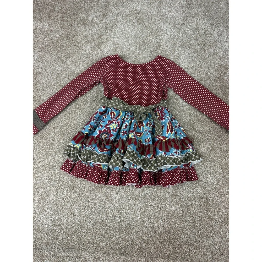 Mustard Pie Girls 3T Dress Twirl MJ Style Polka Dot Tiered Ruffle Red Blue 3